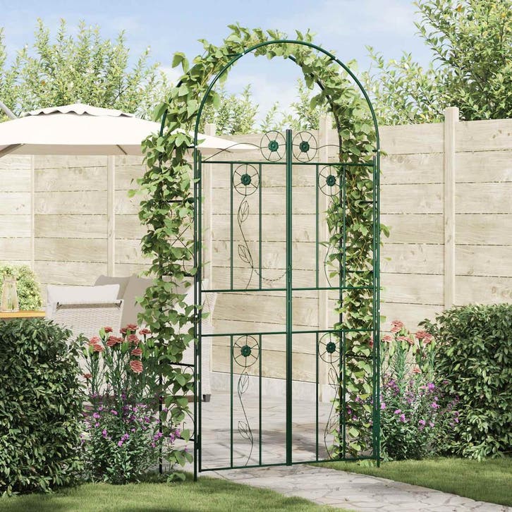 vidaXL Tuinboog Groen 115 x 37 x 226 cm Staal, Jardin & Terrasse, Poteaux, Poutres & Planches, Envoi