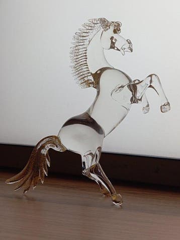 Murano - sculptuur, Grand cheval cabré en cristal de Murano, Antiek en Kunst