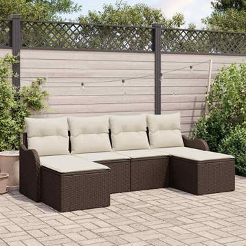 vidaXL Tuinbank Set 6 st Bruin en wit poly rattan, Verzenden, Nieuw