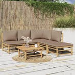vidaXL 6-delige Loungeset met kussens bamboe taupe, Verzenden, Nieuw, Loungeset