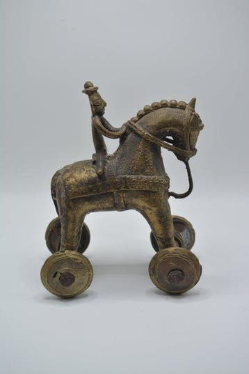 Cheval avec cavalier et roues - Bronze - Inde - fin du XIXe