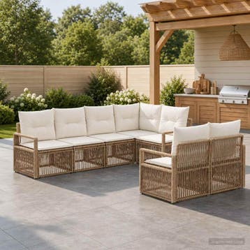vidaXL Tuinbank Set 7 st 7-Aantal zitplaatsen Beige poly, Verzenden, Nieuw