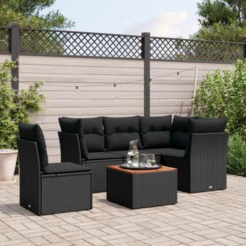 vidaXL 6-delige Loungeset met kussens poly rattan zwart, Verzenden, Nieuw, Loungeset