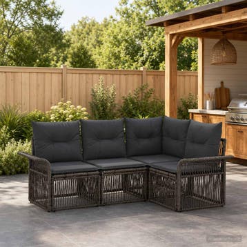 vidaXL Tuinbank Set 4 st Grijs poly rattan, Verzenden, Nieuw