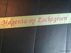 Bedrukt lint Zachtgroen met Magenta opdruk 70 mm 80 cm, Nieuw