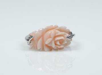 Zonder minimumprijs - Ring - 925 zilver - snijwerk op koraal, Nieuw