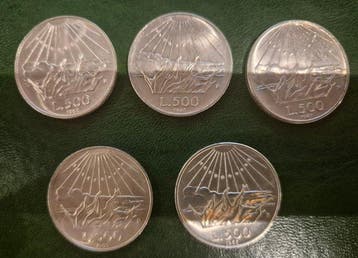 Italië, Republiek 500 Lire argento (5 monete) (Zonder