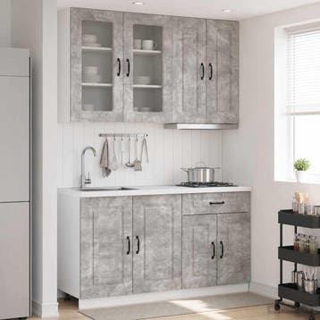 vidaXL Keukenblok KALMAR 4 pcs Betongrijs Bewerkt hout, Huis en Inrichting, Verzenden, Nieuw