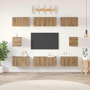 vidaXL Tv-meubelset 8 st Artisan Eiken Bewerkt hout, Verzenden, Nieuw