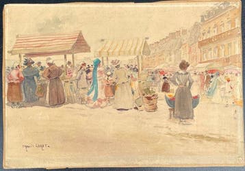 Francis Garat (1853-1914) - Le Marché - plage en Normandie -