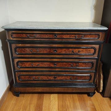 Commode - Hout - walnotenburl en walnoot, Antiek en Kunst