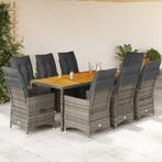 vidaXL 9-delige Bistroset met kussens poly rattan grijs, Verzenden