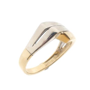Bicolor gouden fantasiering, Handtassen en Accessoires, Ringen, 18 tot 19, Gebruikt, Ophalen of Verzenden, Dame