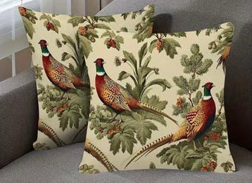 Housses de coussin faisans anglais sur fond crème. - Coussin