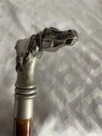 Wandelstok - Paard en jockey - Arg. 1000 - hout - brons -