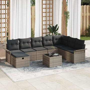 vidaXL Tuinbank Set 9 st Poly rattan, Verzenden