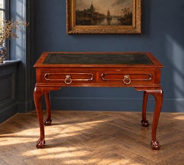 Bureau plat - bureau - Acajou et cuir, Antiek en Kunst