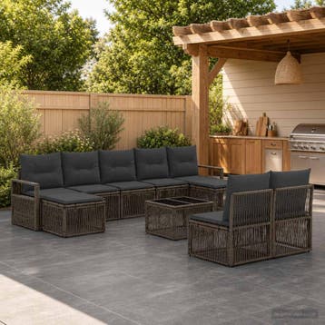 vidaXL Tuinbank Set 10 st Grijs poly rattan, Verzenden, Nieuw