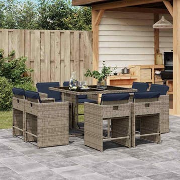 vidaXL 9-delige tuinset met kussens, grijs polyrotan, Verzenden, Nieuw, Tuinset