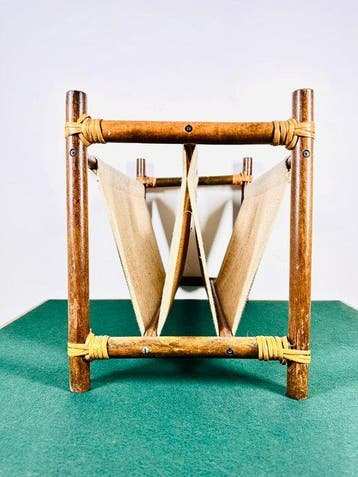 Tijdschriftenhouder - Bamboe- en canvas-tijdschriftenrek met