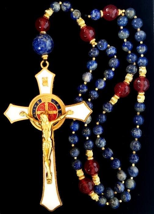 lapis lazuli en robijn - Rozenkrans – Sint-Benedictuskruis -, Antiek en Kunst, Antiek | Boeken en Manuscripten