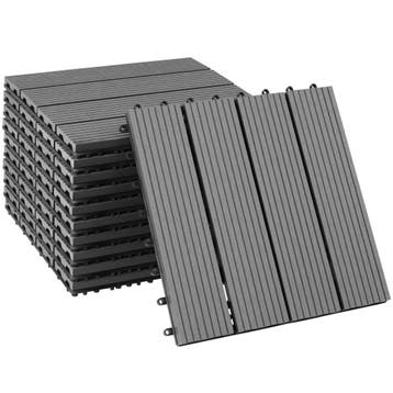 tectake Set terrastegels Tegulas, WPC in houtlook - grijs, S, Verzenden, Nieuw