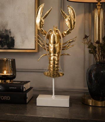 Beeld, Lobster on Base - Luxury Gold - 57 cm - Hars
