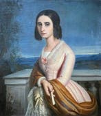 Scuola italiana (XVIII-XIX) - Giovane dama alla terrazza -