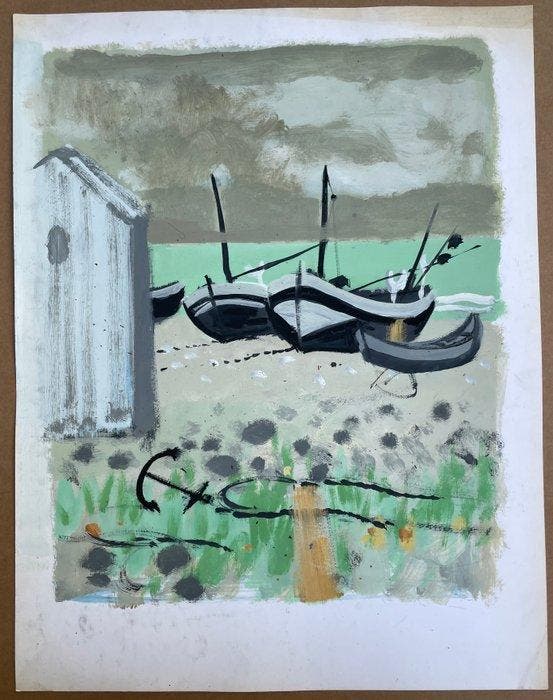 Yves Ganne (1931-2019) - La cabane de la plage (Vendu sans, Antiek en Kunst, Kunst | Schilderijen | Klassiek