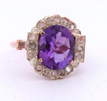 Zonder minimumprijs - Ring - 9 kt. Roségoud Amethist -, Nieuw