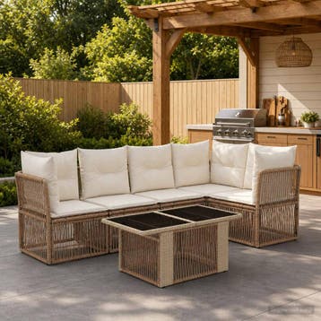 vidaXL Tuinbank Set 6 st Beige poly rattan, Verzenden, Nieuw
