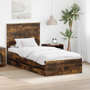 vidaXL Bedframe met lade Rook Eiken 90 x 200 cm, Verzenden, Nieuw