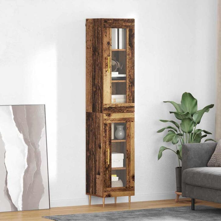 vidaXL Highboard 2 pcs Oud Hout Glas, Maison & Meubles, Armoires | Dressoirs, Envoi