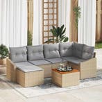 vidaXL Tuinbank Set met kussen 7 pcs Beige poly rattan, Verzenden, Nieuw