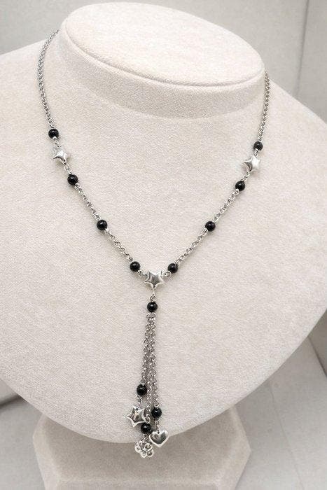 Halsketting - 18 karaat Witgoud - Onyx - Gothic chic, Handtassen en Accessoires, Kettingen