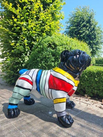Sculpture, Xl bulldog - 48 cm - Résine, fibre optique