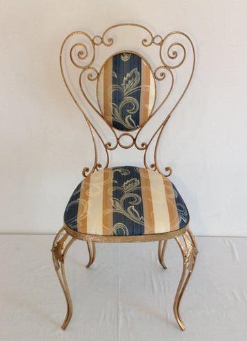 Chaise - Fer forgé, Textile - Chaise en fer forgé doré des, Antiek en Kunst