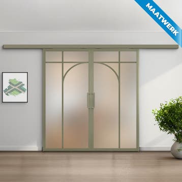 Dubbele stalen Schuifdeuren met koofsysteem Olijfgroen 5 Vla, Doe-het-zelf en Bouw, Nieuw, Metaal