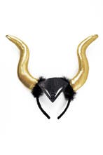 Haarband Hoorns Goud Zwart Dons Duivel Diadeem Halloween Dui, Ophalen of Verzenden