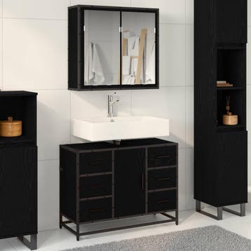 vidaXL Badkamermeubel Set 2 st Zwart Eiken 80 x 33 x 60 cm, Verzenden, Nieuw