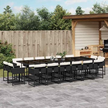 vidaXL 17-delige Tuinset met kussens poly rattan zwart, Verzenden, Nieuw, Tuinset