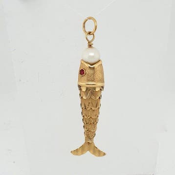 Pendentif - 14 carats Or jaune Rubis - Perle - Vis