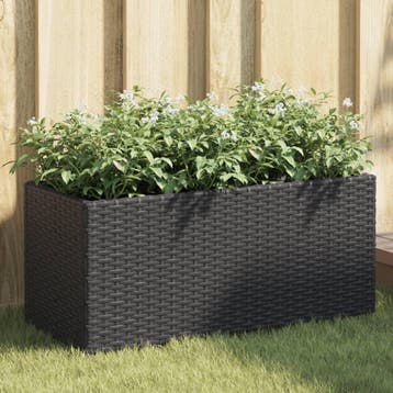 vidaXL Plantenbak met 2 potten 72x30x32 cm poly rattan zwart, Tuin en Terras, Verzenden, Nieuw