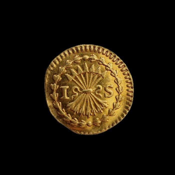 Nederland, Zeeland Pijl- of Bezemstuiver 1739 Gold offstrike, Postzegels en Munten, Munten | Nederland