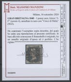 Grande Bretagne 1840 - Timbre de 1 penny noir, lettres J-F,, Postzegels en Munten, Gestempeld