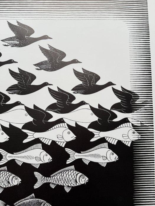 Maurits Cornelis Escher (1898-1972) - Le ciel et la mer, Antiquités & Art, Antiquités | Autres Antiquités
