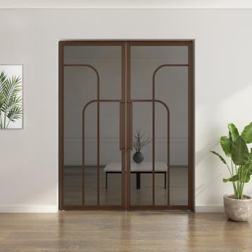 Dubbele stalen taatsdeur - Brons - 4 Vlaks rond - Rook glas, Minder dan 80 cm, Overige typen, Nieuw, Metaal