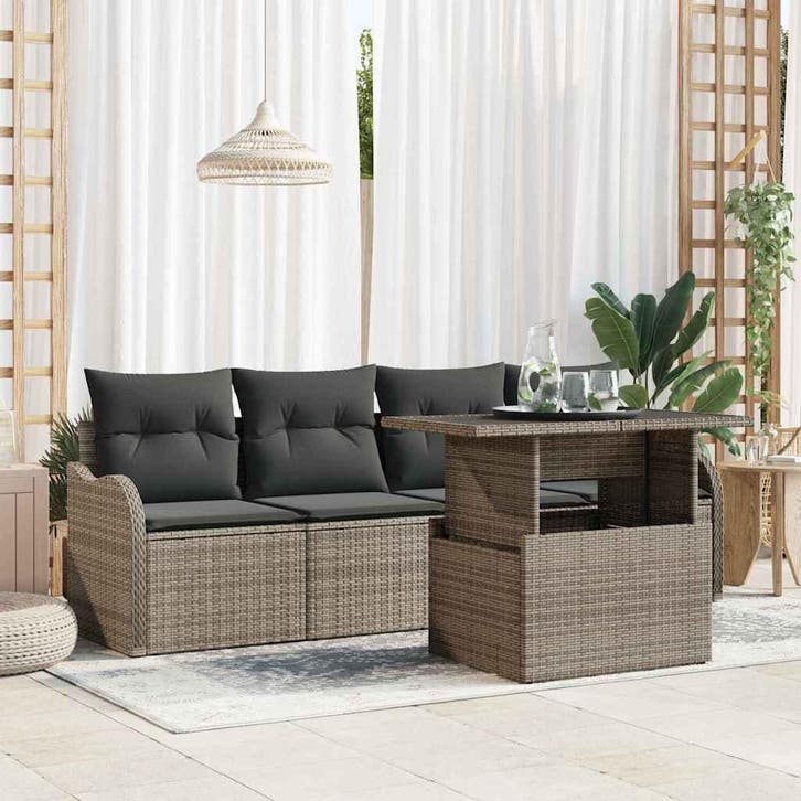 vidaXL Tuinbank Set met kussen 5 pcs Grijs Poly rattan, Jardin & Terrasse, Ensembles de jardin, Envoi