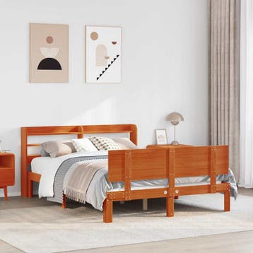 vidaXL Bedframe met plank met opslag 2 st Wasbruin Massief, Verzenden