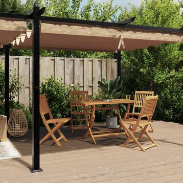 vidaXL Prieel met uittrekbaar dak 3x6 m aluminium taupe, Verzenden